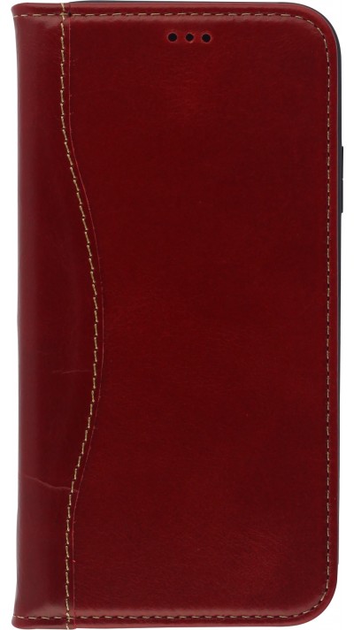 Fourre iPhone XR - Flip Fierre Shann cuir véritable - Rouge