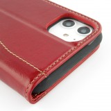 Fourre iPhone XR - Flip Fierre Shann cuir véritable - Rouge