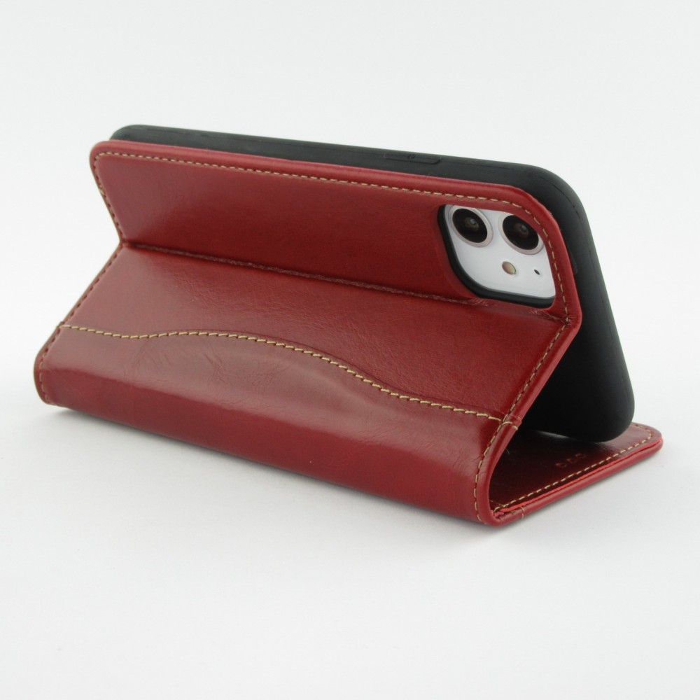 Fourre iPhone XR - Flip Fierre Shann cuir véritable - Rouge