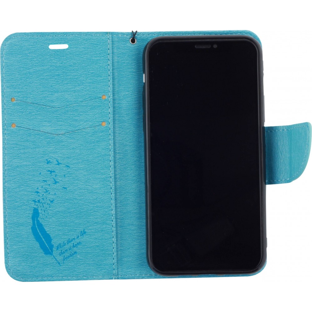 Fourre iPhone 11 - Flip plume freedom - Bleu clair