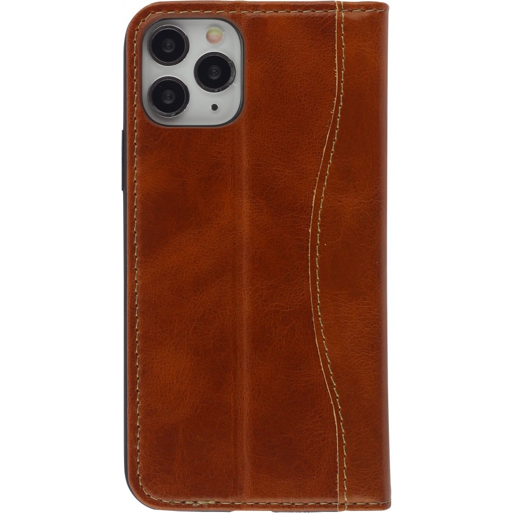 Fourre iPhone 11 Pro - Flip Fierre Shann cuir véritable - Brun