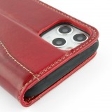 Fourre iPhone 11 Pro - Flip Fierre Shann cuir véritable - Rouge