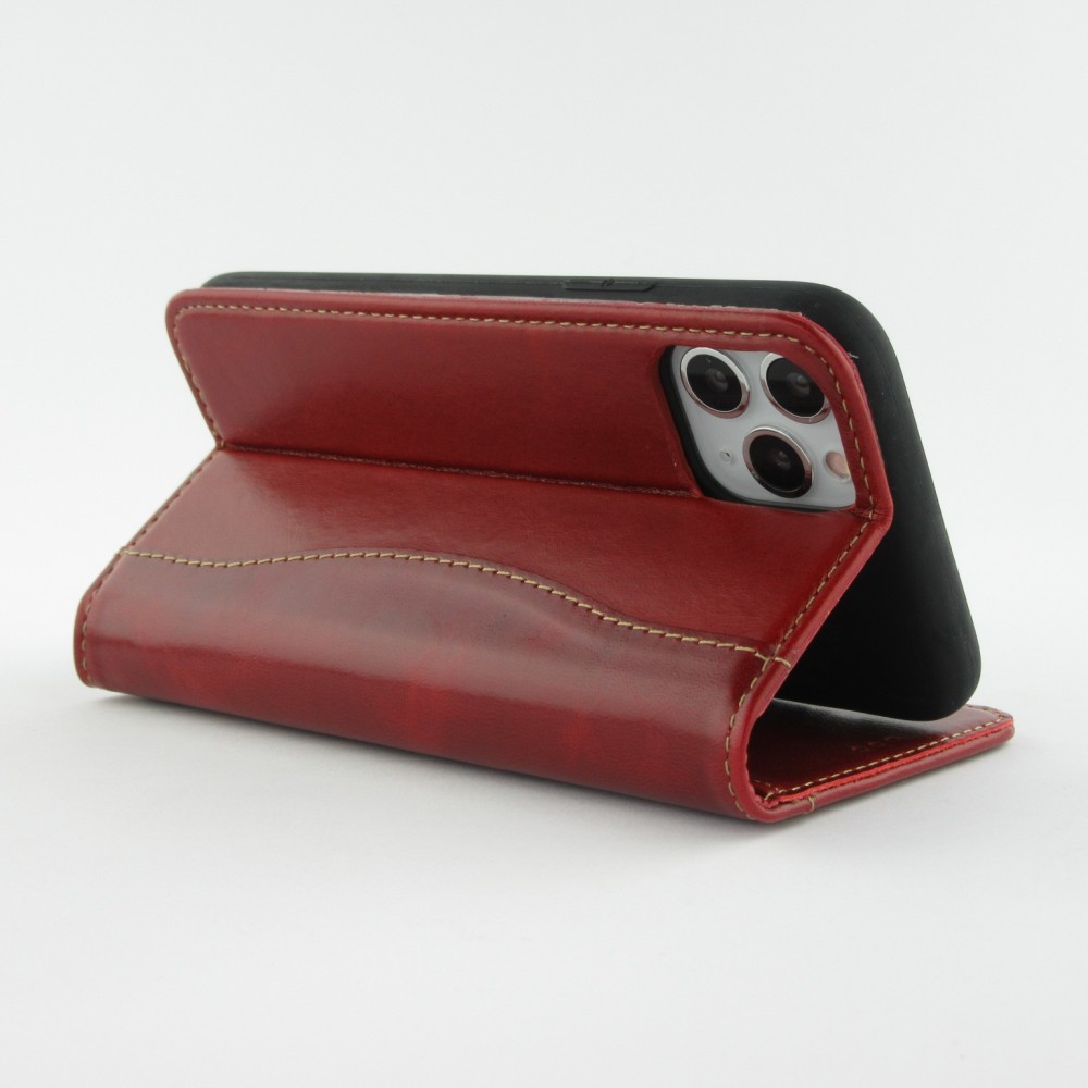 Fourre iPhone 11 Pro - Flip Fierre Shann cuir véritable - Rouge