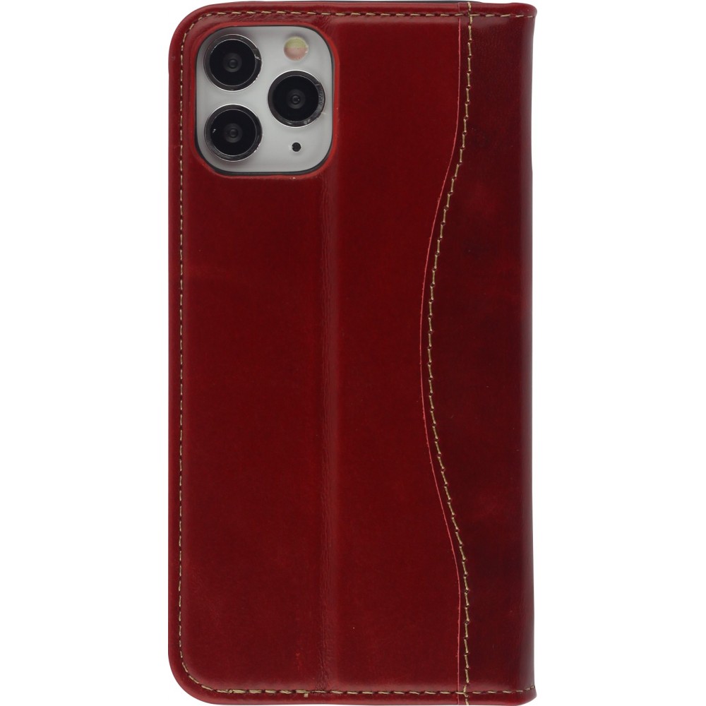 Fourre iPhone 12 / 12 Pro - Flip Fierre Shann cuir véritable - Rouge