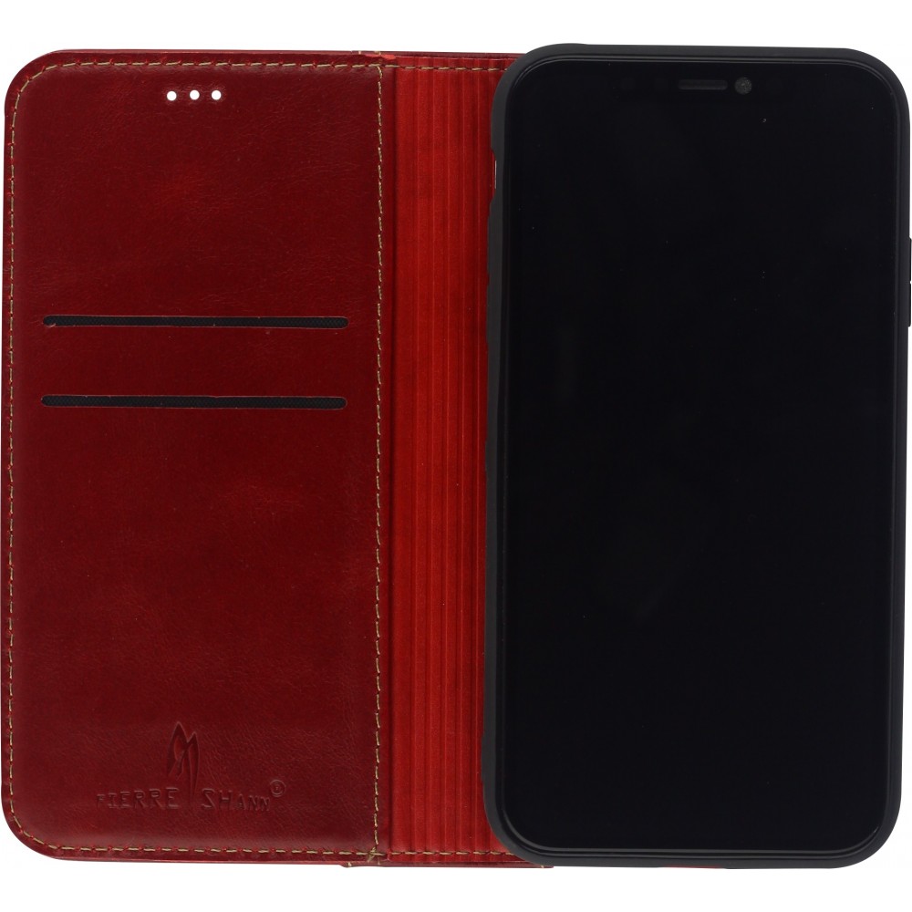 Fourre iPhone 11 Pro - Flip Fierre Shann cuir véritable - Rouge