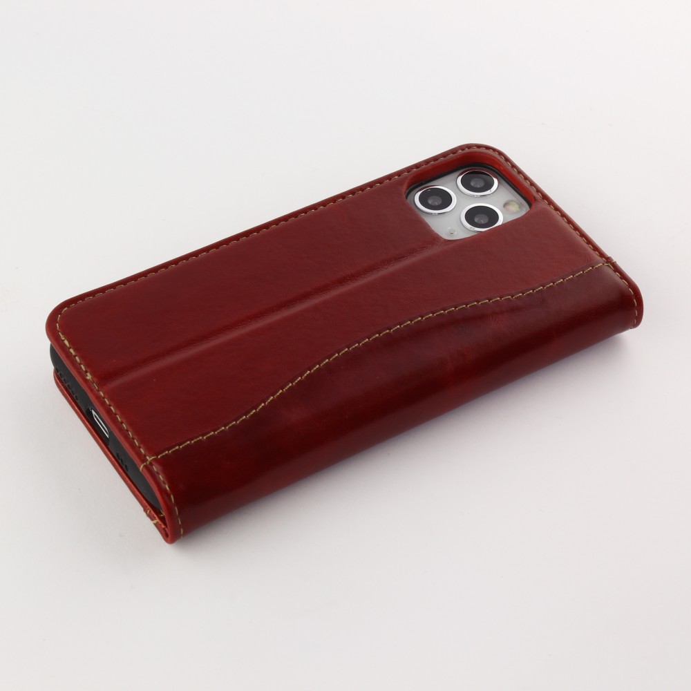 Fourre iPhone 11 Pro - Flip Fierre Shann cuir véritable - Rouge