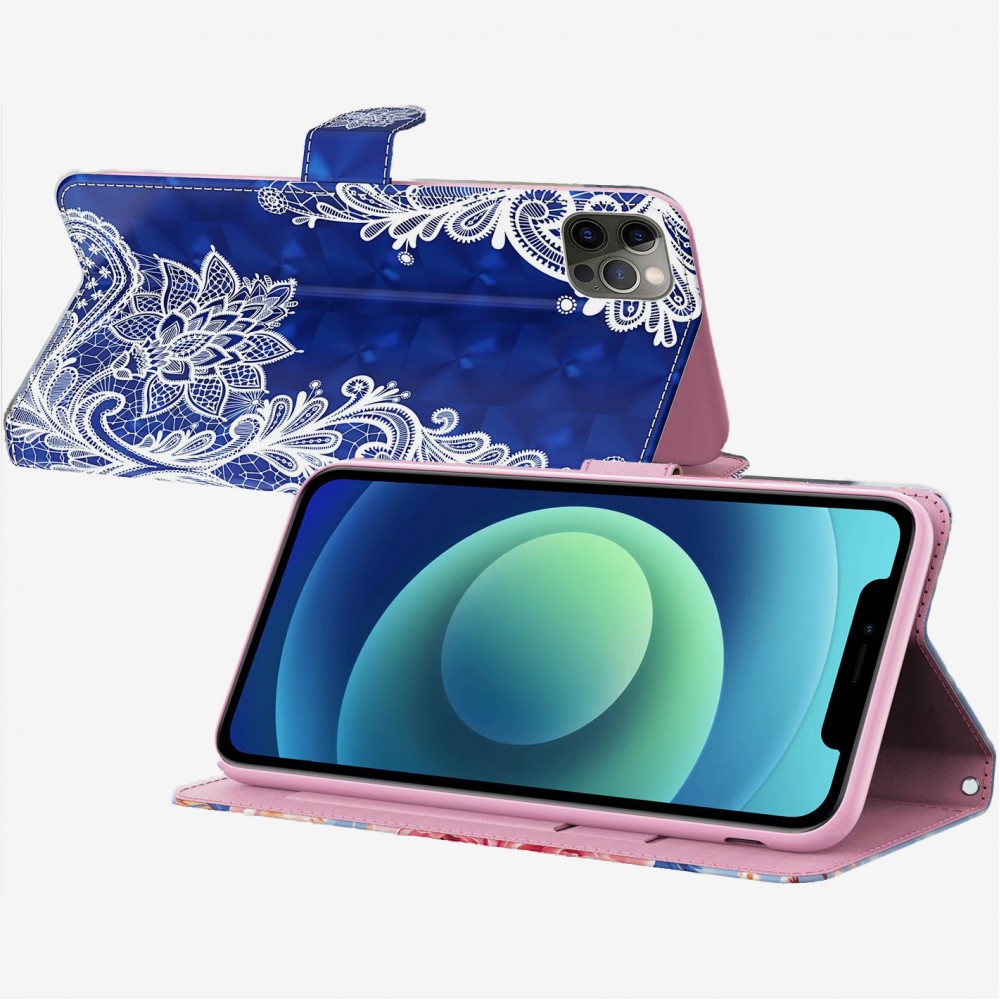 Fourre iPhone 13 - 3D Flip Oriental - Bleu