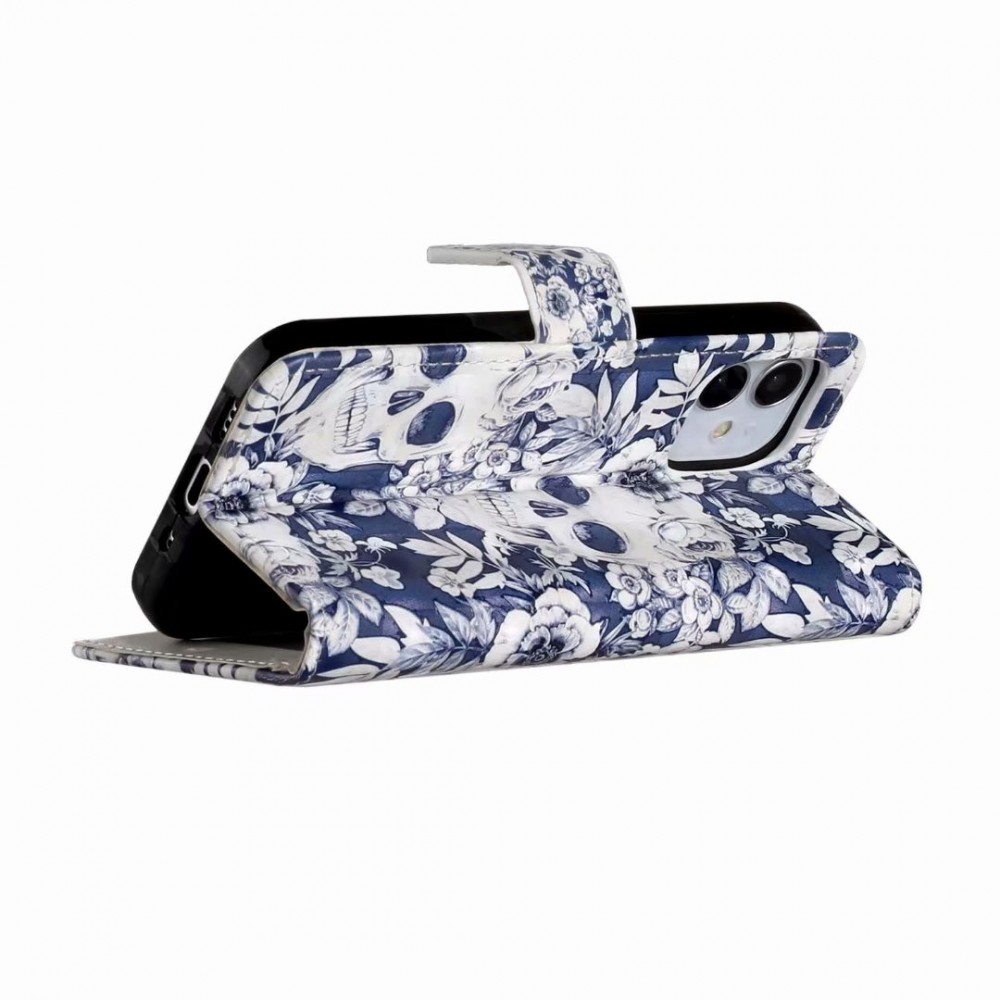 Hülle iPhone 12 / 12 Pro - 3D Flip Skull dunkelblau