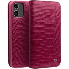 Hülle iPhone 12 / 12 Pro - Qialino Croco Flip Echtleder - Rosa