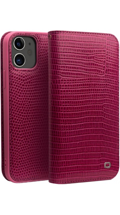 Hülle iPhone 12 / 12 Pro - Qialino Croco Flip Echtleder - Rosa