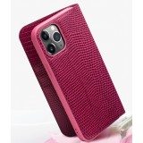 Fourre iPhone 13 - Flip Croco Qialino cuir véritable - Rose