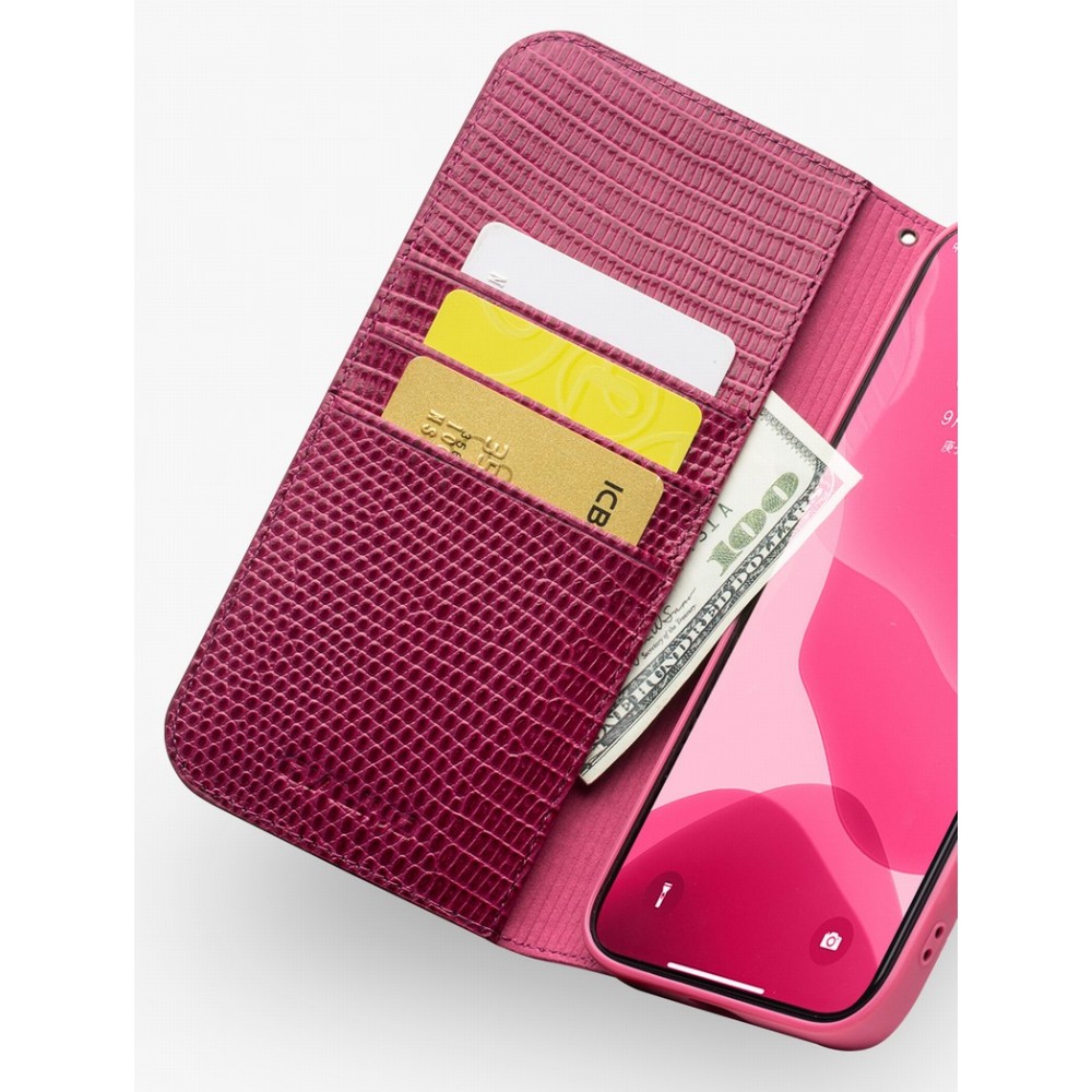 Hülle iPhone 12 / 12 Pro - Qialino Croco Flip Echtleder - Rosa