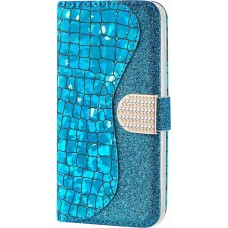 Hülle iPhone 13 Pro Max - Flip Croco Strass  blau