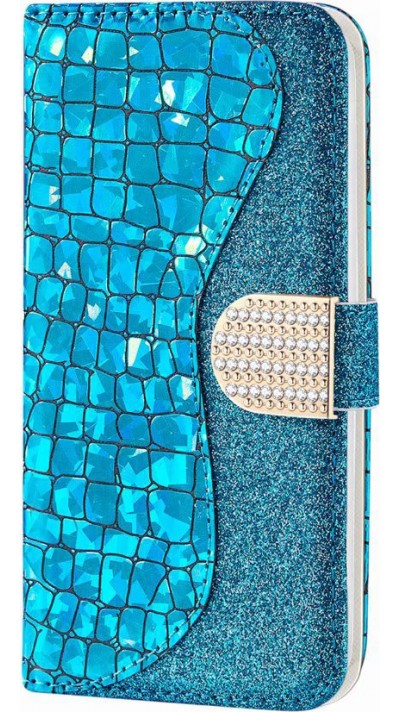 Hülle iPhone 11 - Flip Croco Strass  blau