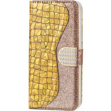 Hülle iPhone 13 - Flip Croco Strass  - Gold