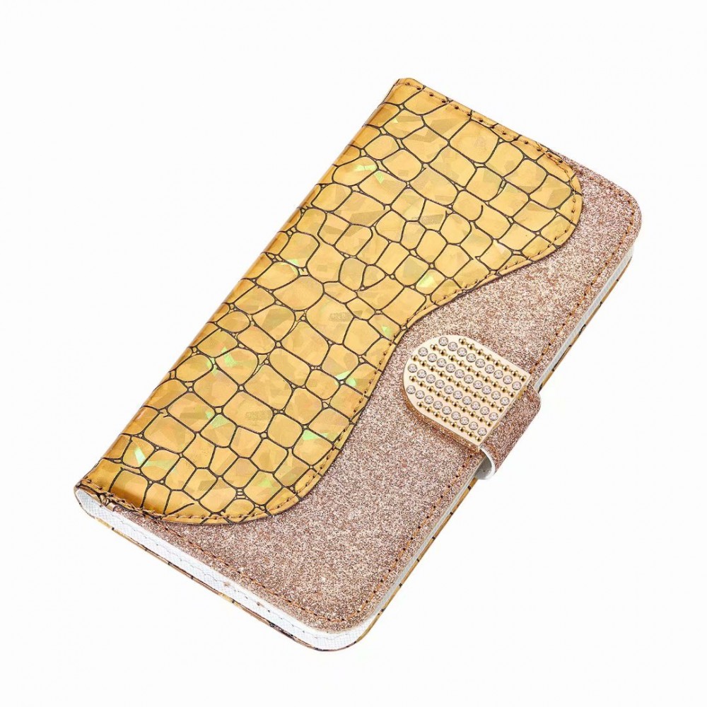 Fourre iPhone 13 Pro - Flip Croco Strass  - Or