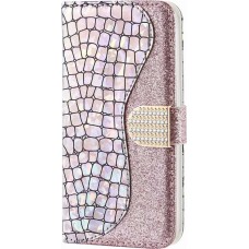 Hülle iPhone 13 Pro Max - Flip Croco Strass  - Rosa