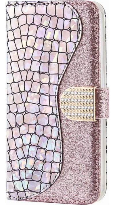 Fourre iPhone 7 Plus / 8 Plus - Flip Croco Strass  - Rose