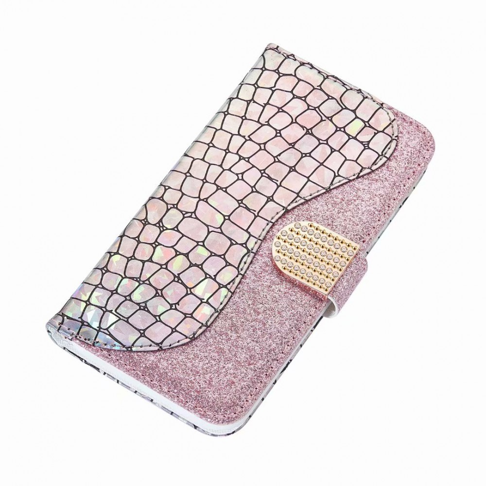 Hülle iPhone 11 Pro - Flip Croco Strass  - Rosa