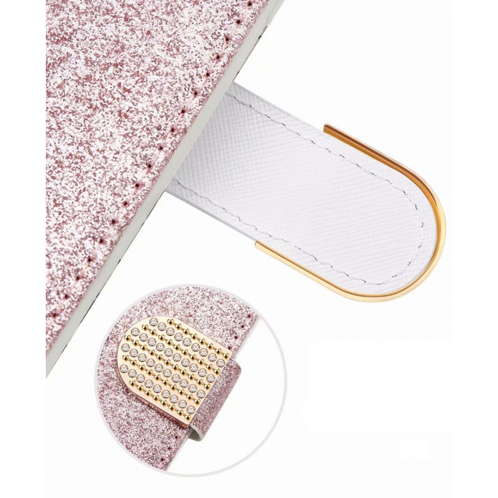 Hülle iPhone XR - Flip Croco Strass  - Rosa