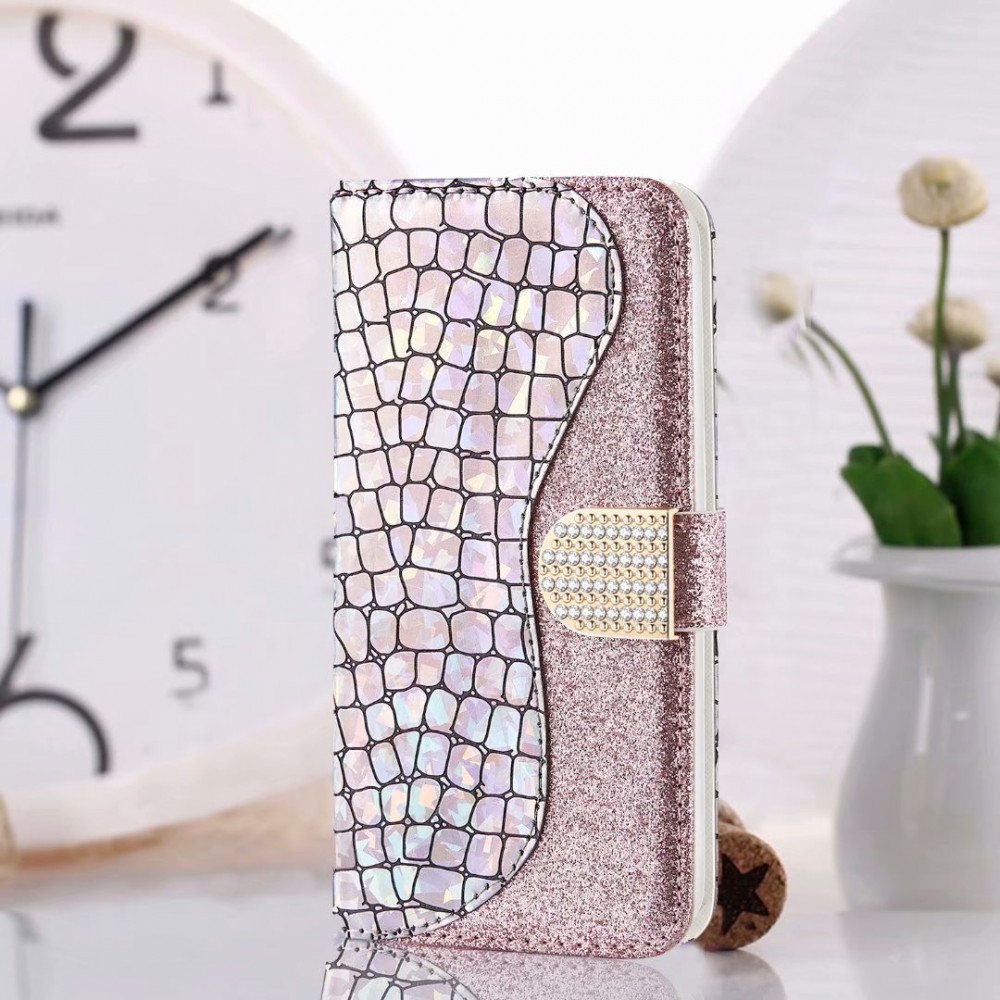 Hülle iPhone 11 Pro - Flip Croco Strass  - Rosa