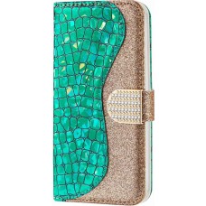 Fourre iPhone 13 - Flip Croco Strass  - Vert