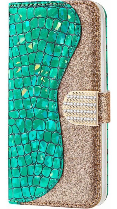 Fourre iPhone 12 Pro Max - Flip Croco Strass  - Vert