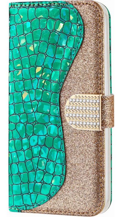 Fourre iPhone 13 mini - Flip Croco Strass  - Vert