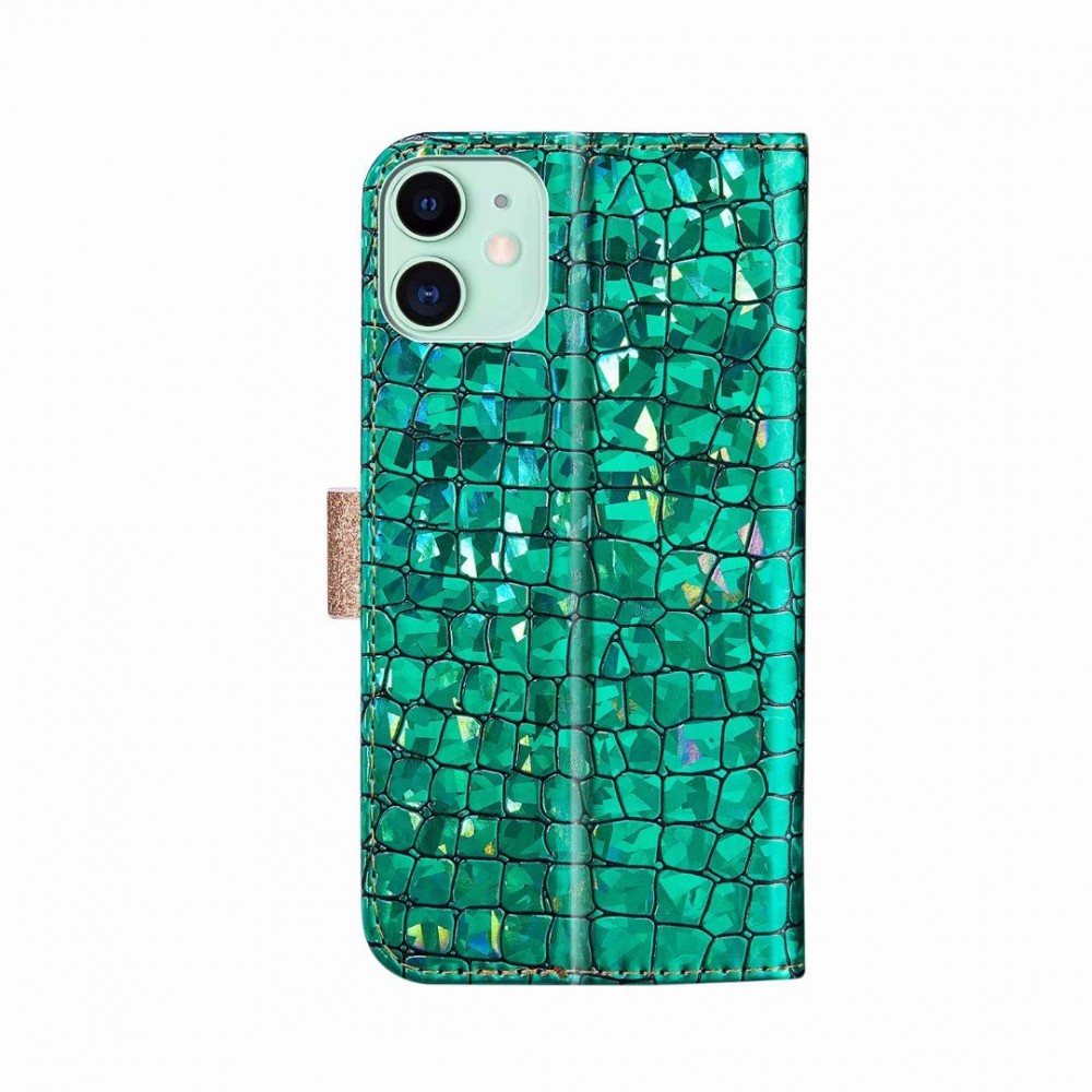 Hülle iPhone 13 Pro Max - Flip Croco Strass  grün