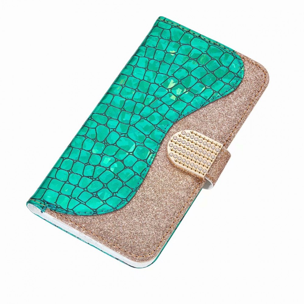 Fourre iPhone 13 Pro Max - Flip Croco Strass  - Vert