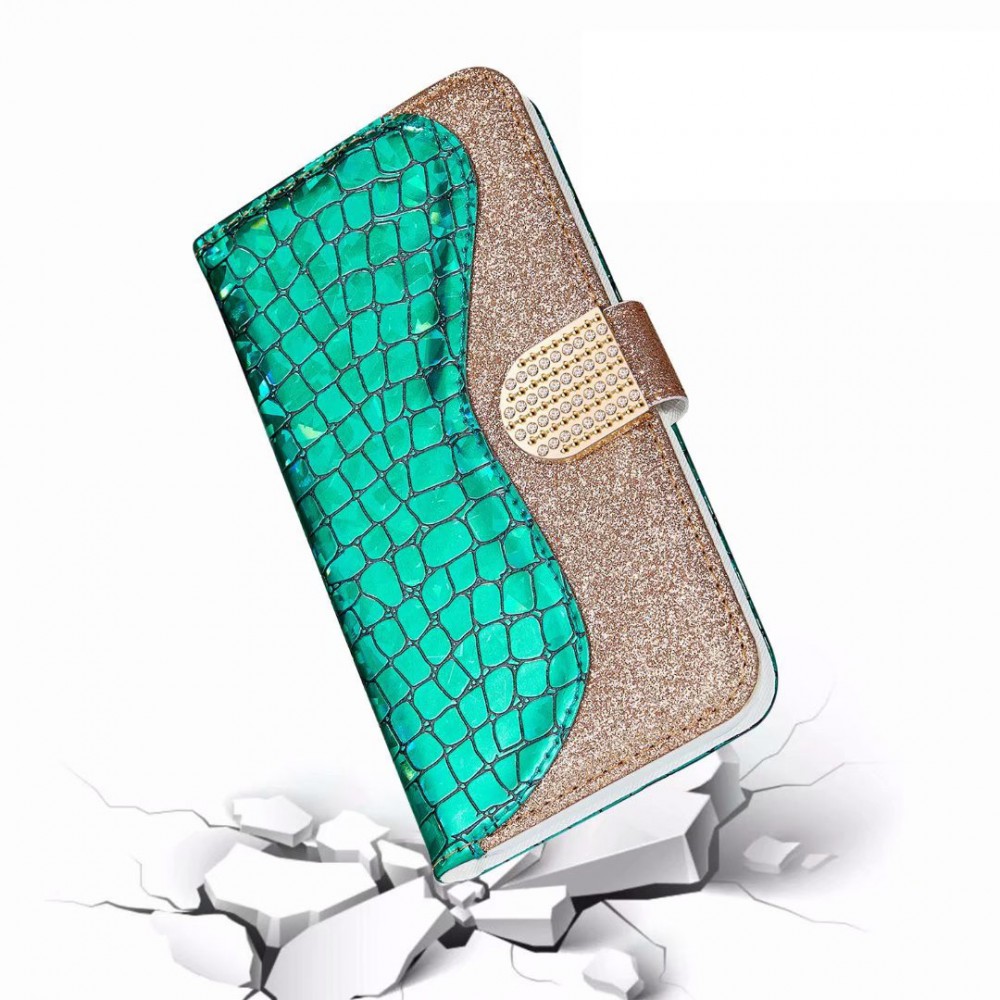 Fourre iPhone 13 Pro - Flip Croco Strass  - Vert