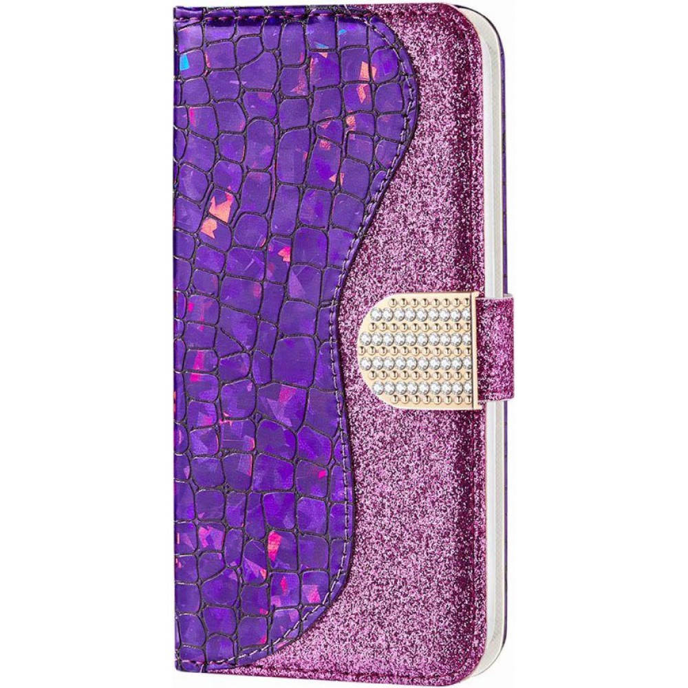 Hülle iPhone 13 - Flip Croco Strass violett - Rosa