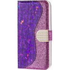 Fourre iPhone 12 Pro Max - Flip Croco Strass violet - Rose