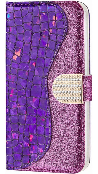 Fourre iPhone 13 mini - Flip Croco Strass violet - Rose