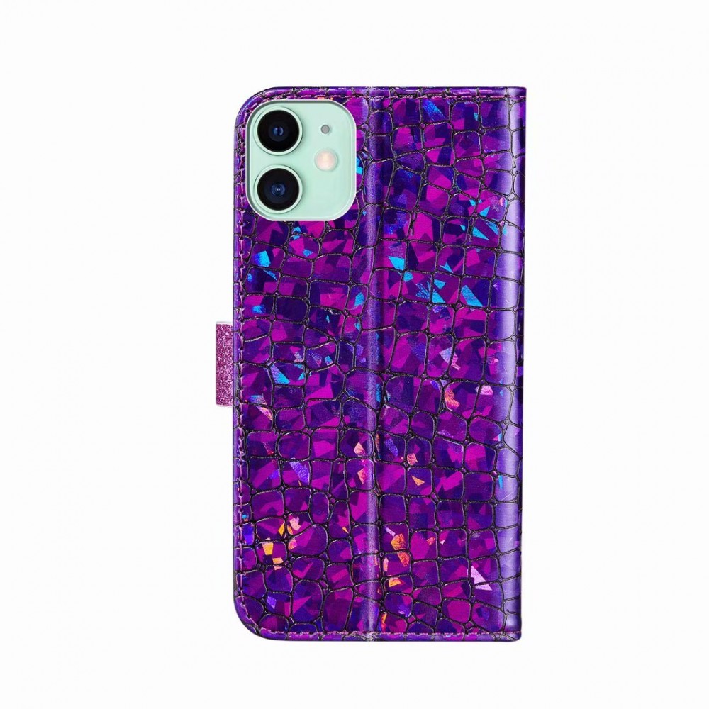 Hülle iPhone 13 - Flip Croco Strass violett - Rosa