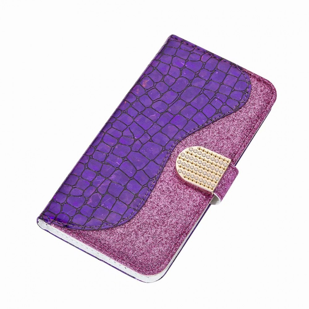 Fourre iPhone 12 / 12 Pro - Flip Croco Strass violet - Rose