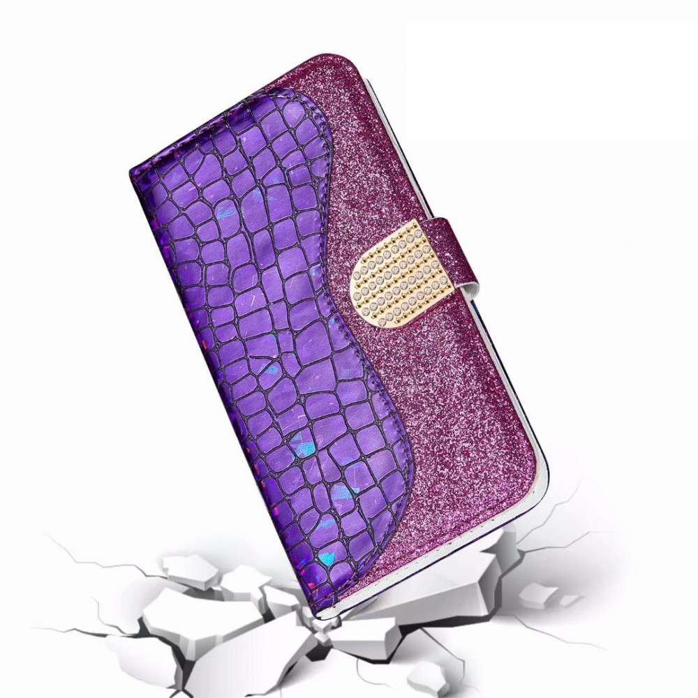 Fourre iPhone 13 - Flip Croco Strass violet - Rose