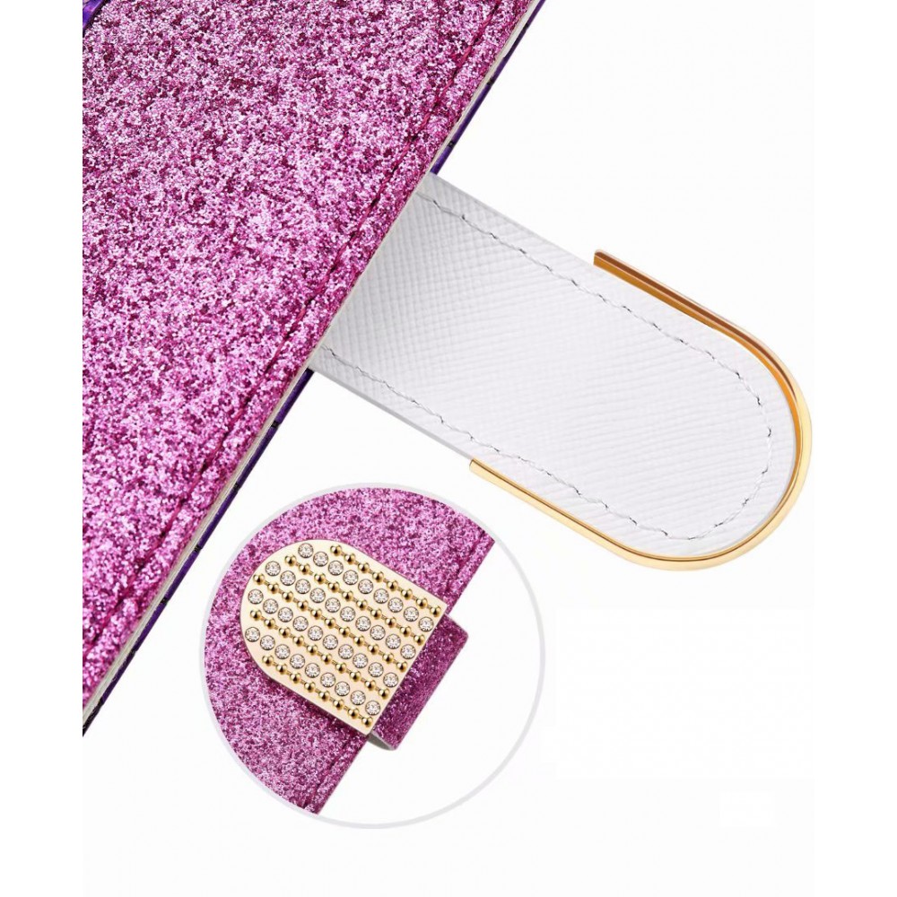 Hülle iPhone 13 Pro Max - Flip Croco Strass violett - Rosa