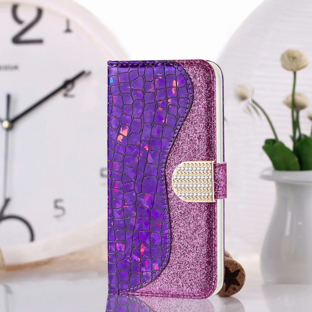 Fourre iPhone 12 Pro Max - Flip Croco Strass violet - Rose