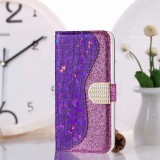 Hülle iPhone 13 Pro Max - Flip Croco Strass violett - Rosa