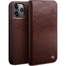 Fourre iPhone 12 Pro Max - Flip Qialino cuir véritable - Brun