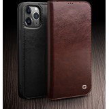 Fourre iPhone 12 / 12 Pro - Flip Qialino cuir véritable - Brun