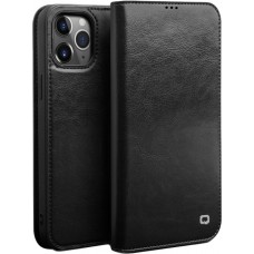 Fourre iPhone 12 mini - Flip Qialino cuir véritable - Noir