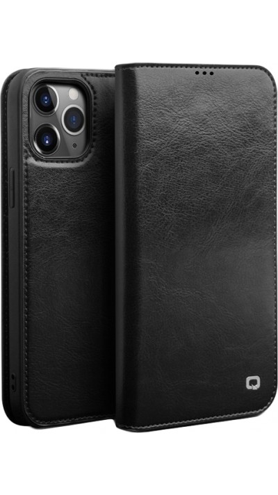 Fourre iPhone 12 / 12 Pro - Flip Qialino cuir véritable - Noir