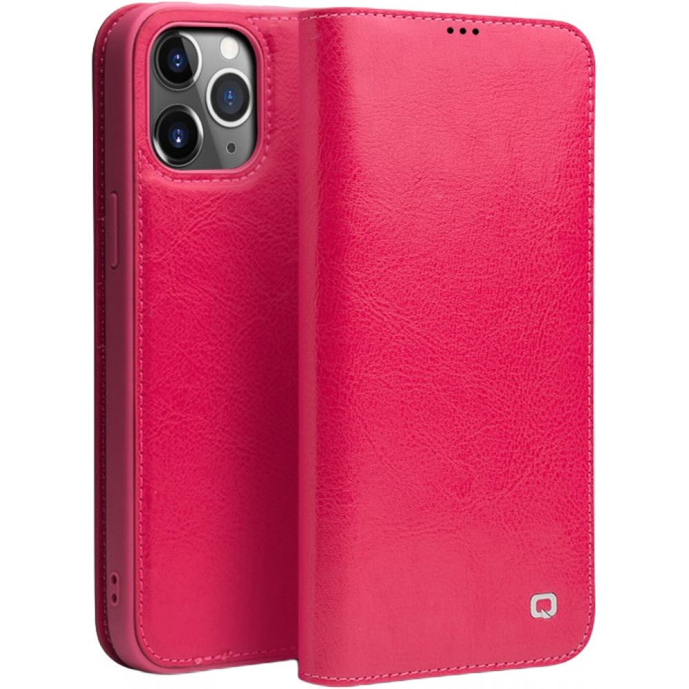 Fourre iPhone 12 mini - Flip Qialino cuir véritable - Rose