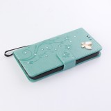 Fourre iPhone 12 / 12 Pro - Flip papillon Strass - Turquoise