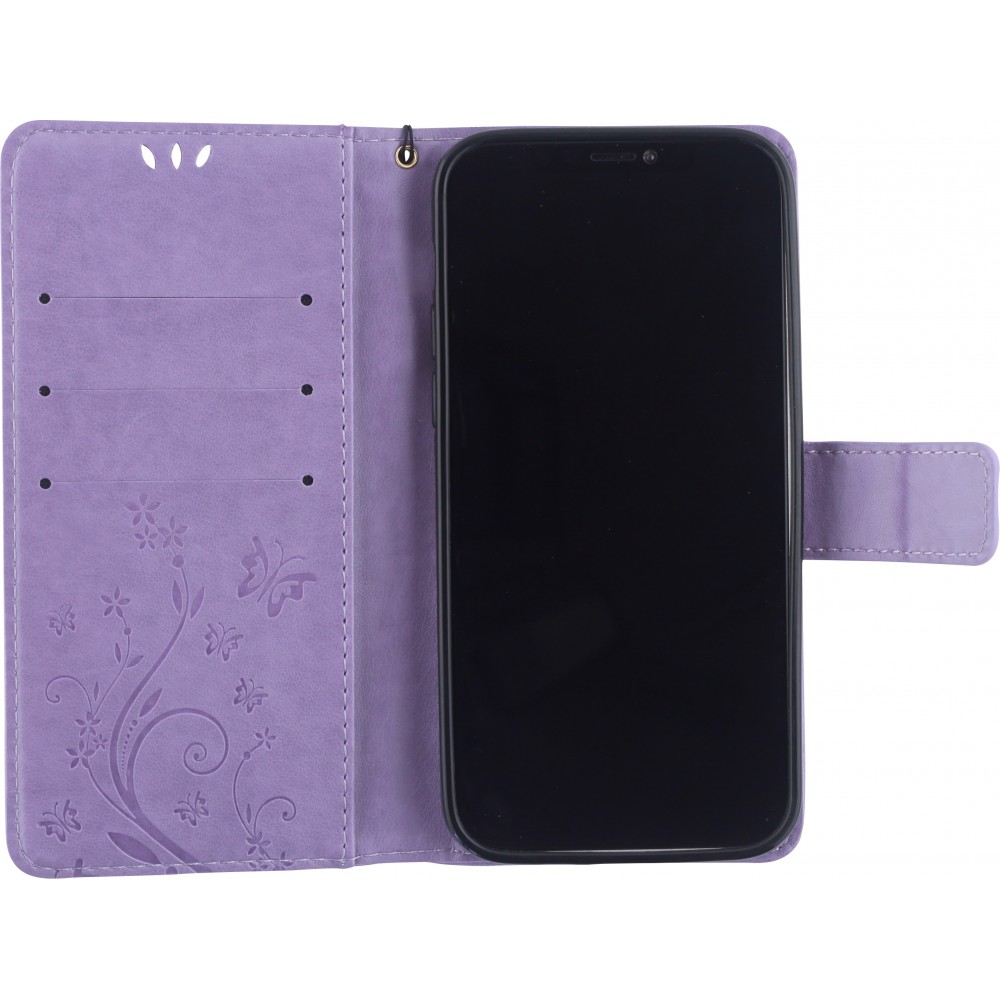 Fourre iPhone 12 / 12 Pro - Flip papillon Strass - Violet