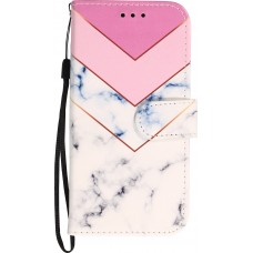 Fourre iPhone 12 / 12 Pro - Flip triangles rose marble bleu - Blanc