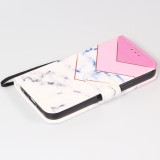 Fourre iPhone 11 - Flip triangles rose marble bleu - Blanc