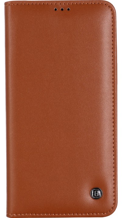 iPhone 12 / 12 Pro Case Hülle - GEBEi Kala Serie Luxus in echtem Leder, Kartenhalter, Videohalter - Braun